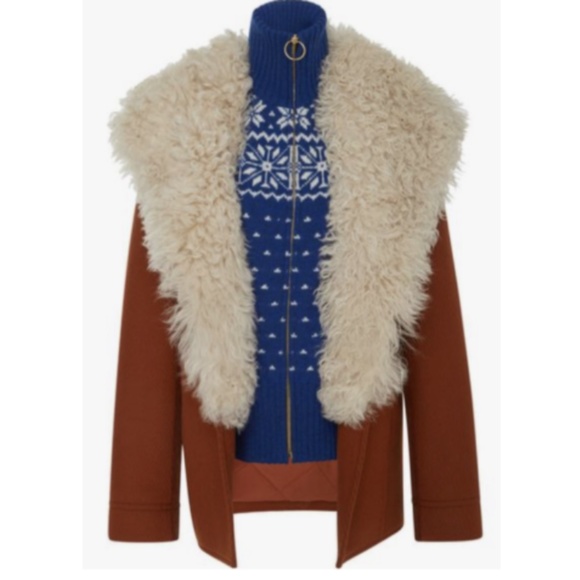 Tory Burch Lancaster Wool Fur Chevron Coat Orange - Picture 6 of 12